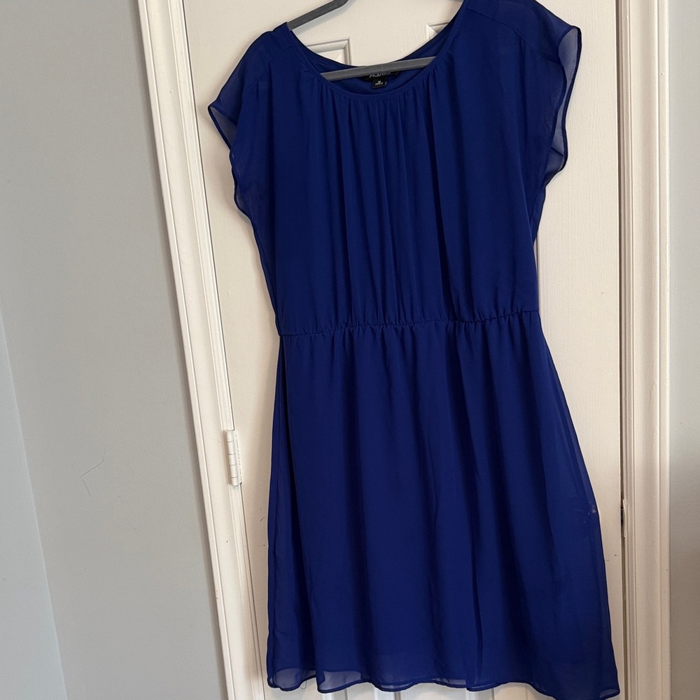 AGB Royal Blue Chiffon Short Sleeve Dress